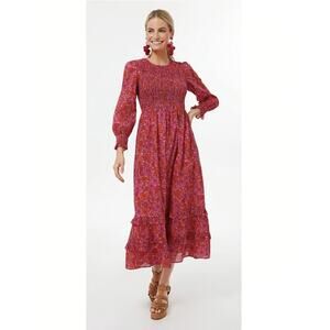 NWT Pink City Prints Tuckernuck Poppy Isabel Smocked Block Print Midi Dress